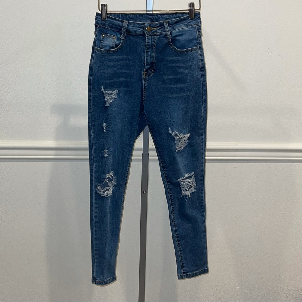 Shein Distressed Skinny High Rise Jeans, S